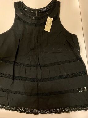 American Eagle Outfitters Black Crochet-Trim Scoop Top M NWT